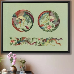 Chinese Bird Botanical Canvas Print Floral Art Wall Decor Framed Japanese Style - Picture 1 of 9