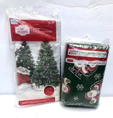 Vintage Christmas Tablecloths 2 Vinyl One And Thick Paper One 60 x 102 ,54 x 84 - Image 1 of 4