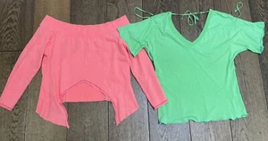 2x Vintage 80s Dance Top Dimensione Danza Techno Size 6-8-10 Bright Orange/Green - Picture 1 of 15