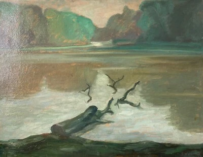 Peinture À L'Huile Impressionniste Friedrich Westphal Lac Avec Ancien Arbre Eau - Photo 1/4
