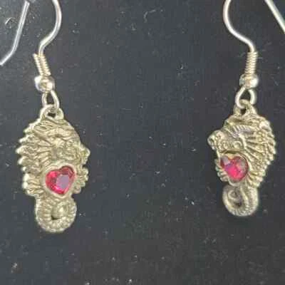 Dragon Red Heart Pewter Earrings Valentine's Day US Made *NEW* - Image 1 of 4