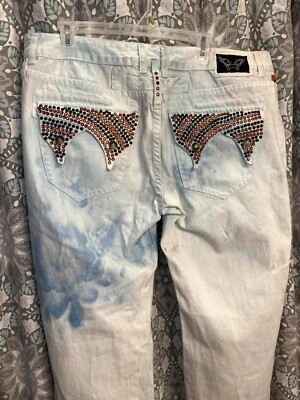 Hombre’s Robin’s Jean’s Original Talla 42 Bolsillos Ala Teñido Rojo Negro Piedras Foto 1 de 4