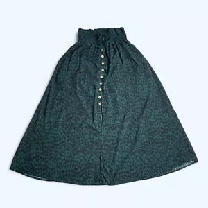 LISTIELE Teal Green Animal Print Maxi Skirt Size M Elastic Waist Buttoned - Picture 1 of 8