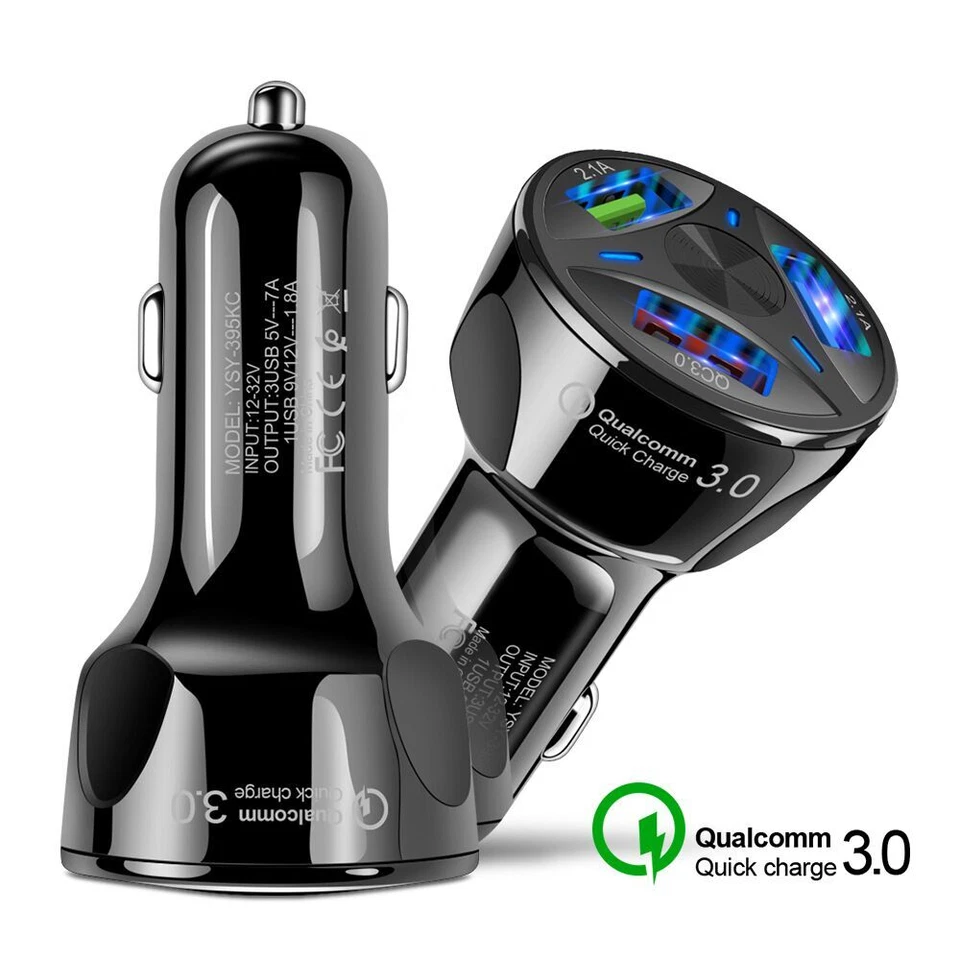 Adaptador carregador de carro USB 3 portas display LED QC 3.0 carregamento rápido para Ios Android - Imagem 1 de 4