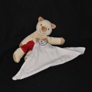 Doudou ours mouchoir blanc SUCRE D'ORGE cochon orange rouge 19 cm peluche TTBE - Picture 1 of 2