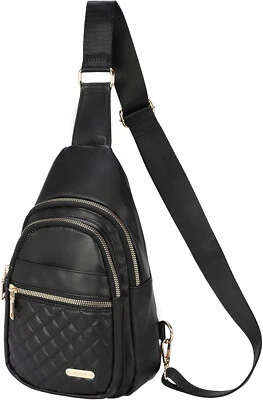 Mini Crossbody Sling Bag Daypack, PU Leather,Adjustable Strap,Lightweight, Black - Image 1 of 4