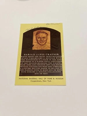 Signed MLB HOF Pirates Pie Traynor Gold HOF Plaque JSA LOA - Image 1 of 4