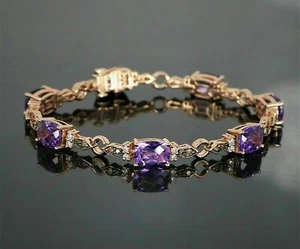 14K Rose Gold Over 8.14CT Cushion Cut Amethyst & Chocolate Diamond Bracelet - Picture 1 of 6
