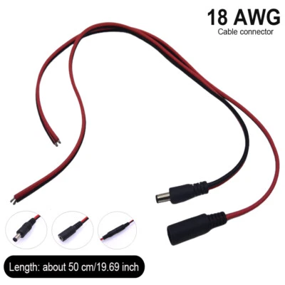 18AWG 50cm DC Power Pigtail Jack Plug Cable Wire 2.1mm x 5.5mm 5A Male & Female - Image 1 of 4