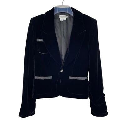 Blazer Kay Unger Negro Terciopelo Navidad Manga Larga Vacaciones Noche Para Mujer Talla 4 Foto 1 de 4