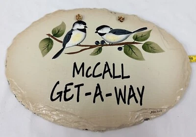 McCall Home Cabin Welcome Plaque Signed  Slate  GIFT 10”x7” Birds Berry  READ - Image 1 of 4
