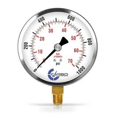 4" Pressure Gauge - Chrome Plated Steel Case, 1/4"NPT, Lower Side Mnt. 1000 PSI - Image 1 of 4
