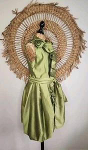 Chelsea Metallic Green Balloon Hem Button Up Dress Size 12 Party Quirky Belt - Bild 1 von 10