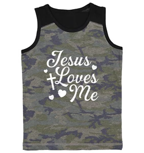 Jesus Loves Me - Religious Cross God Christ Love Church Youth Contrast Tank Top - Picture 1 of 7