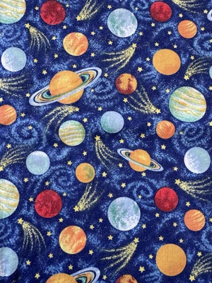 3 Yards Space Planets Colorful Print Blue Cotton Quilt Fabric Traditions 44" W - Image 1 of 4