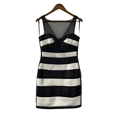 BCBG Maxazria Striped Mini Sheath Dress Black White 8 - Image 1 of 4