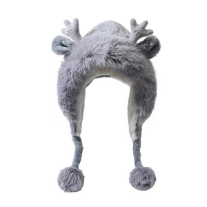 1PC Cute Cotton Cap Antler Ears Thickened Plush Knitting Wool Hats - Picture 1 of 1