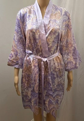 JONES NEW YORK Women's L/XL Purple Paisley Satin Kimono Style Belted Robe - Image 1 of 4