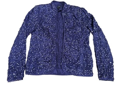 MSK Women Medium Purple Sequin Blazer Jacket Sparkly Y2K Shoulder Pad Broken Zip - Image 1 of 4