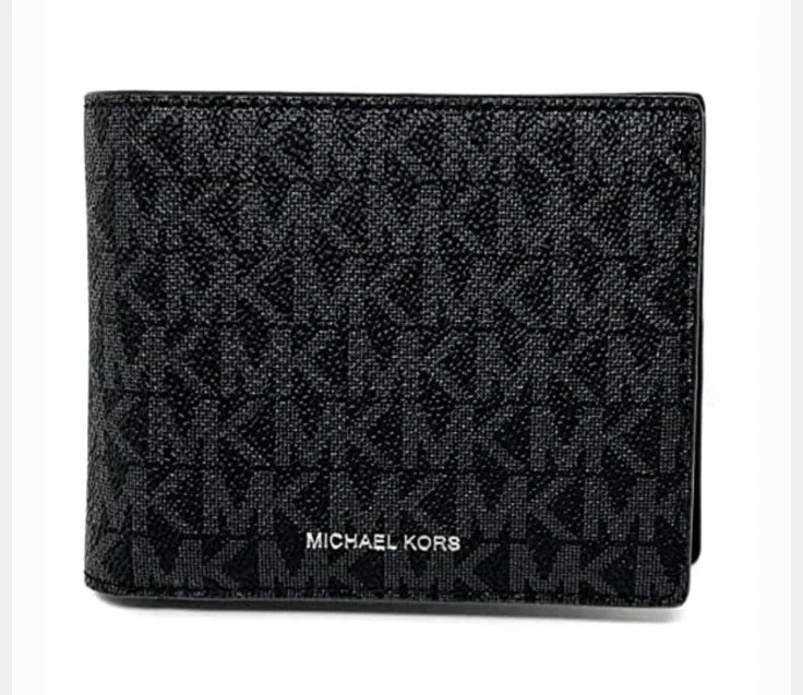 Michael Kors Mens Cooper Coated Canvas Signture Billfold Wallet Passcase Black