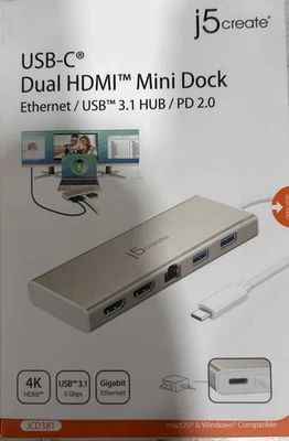j5create JCD381 USB Type-C Dual HDMI Mini Dock Adapter - Image 1 of 3