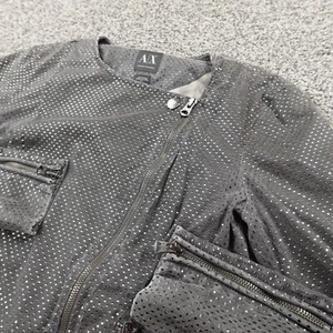 Armani Exchange Jacket Womens S Gray Wrap Full Zip Bling Motto Biker Racer Coat - Picture 1 of 10