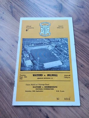 1963/64 Watford vs Millwall - Division 3, 10/9/1963 * FREE P&P * - Image 1 of 3
