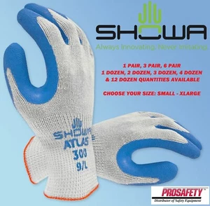 Atlas 300 RUBBER PALM COATED BLUE GENERAL PURPOSE PROTECTIVE WORK GLOVES SM-XL