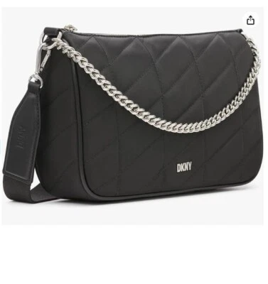 DKNY Bodhi chain quilted nylon women's medium crossbody bag pouch - BLACK - Image 1 of 4