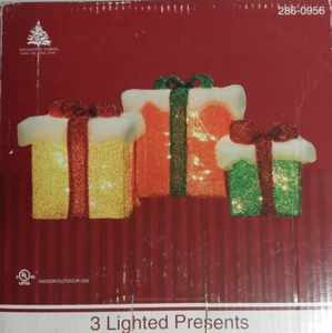 3pc Lighted Incandescent Boxes Presents Outdoor Christmas Decor - Picture 1 of 1