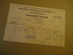 Reading Wholesale Grocery Co Berkshire Brands 1936 READING PA billhead - Picture 1 of 1