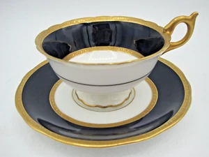 COALPORT PORCELAIN TEA CUP & SAUCER, BLUE & GOLD. DATE: c.1900. - Picture 1 of 19