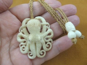 (J-Octo-50) Octopus tagua nut PENDANT 28" Necklace octopi Bali white hand-made - Picture 1 of 3