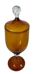 PeeDee MCM Empoli Amber Apothecary Jar Art Glass. Italy 16” - Picture 1 of 9