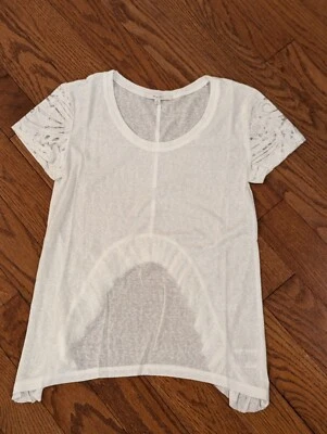 Miss Me Womens White Top Lace Sleeves Open Back Ruffle Hem Medium Burnout Tee - Image 1 of 4