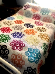 Afghan Blanket Spread~ Crochet~ Hexie Pattern~ Multicolor~ Extra Large 52" x 96" - Picture 1 of 7