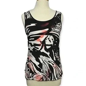 Blusa floral Focus 2000 talla pequeña negra blanca rosa sin mangas - Imagen 1 de 6