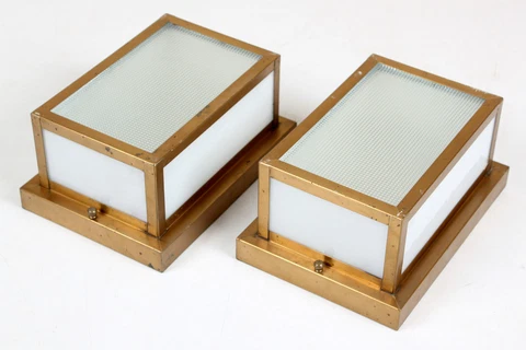 2 Vintage Mid Century Wall/Ceiling Lamps Sconces - Brass & Glass - EXCELLENT!!! Cover