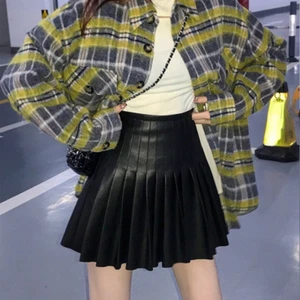 Lady Faux Leather Pleated Skirt High Waist A-line PU Half Dress Short Punk Skirt - Picture 1 of 13