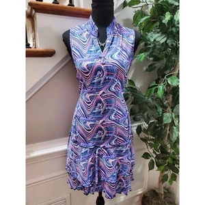 EA Multicolor Women's Nylon High Neck Sleeveless Ruffle Knee Length Dress Size 4 - Picture 1 of 10