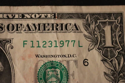 ONE DOLLAR FANCY BIRTHDAY/ANNIVERSARY NOTE [NOV 23, 1977]  SN # F 11231977 L - Image 1 of 3