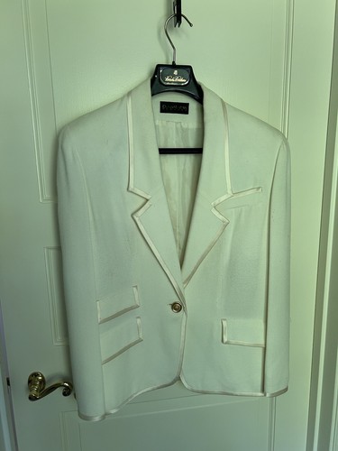 OFF WHITE Giacca bianca cremosa Donna Karan cucita in raso bianco crema taglia 4