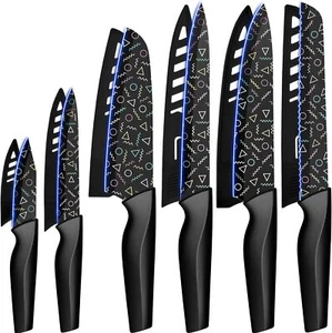 Astercook Knife Set, 12 Pcs Colorful Geometric Pattern Kitchen Knife Set, 6 Stai - Picture 1 of 7