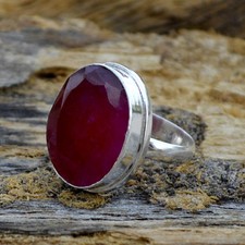 Solid 925 Sterling Silver Pink Ruby Corundum Gemstone Huge Womens Ring Jewelry