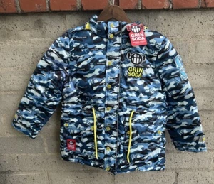 GRIN SODA Kid Youth Unisex Puffer Jacket Removable Faux Fur Hood Zipper Blue 6-7 - Picture 1 of 20