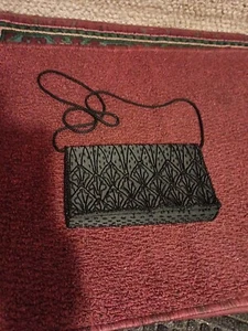 VTG Black Beaded Purse evening bag w cord strap 8 1/2 x 5 1/4 x 1 1/2 - Picture 1 of 6