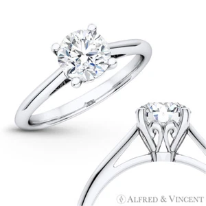 Forever ONE DEF Round Moissanite 4Pr Solitaire Engagement Ring in 14k White Gold - Picture 1 of 6