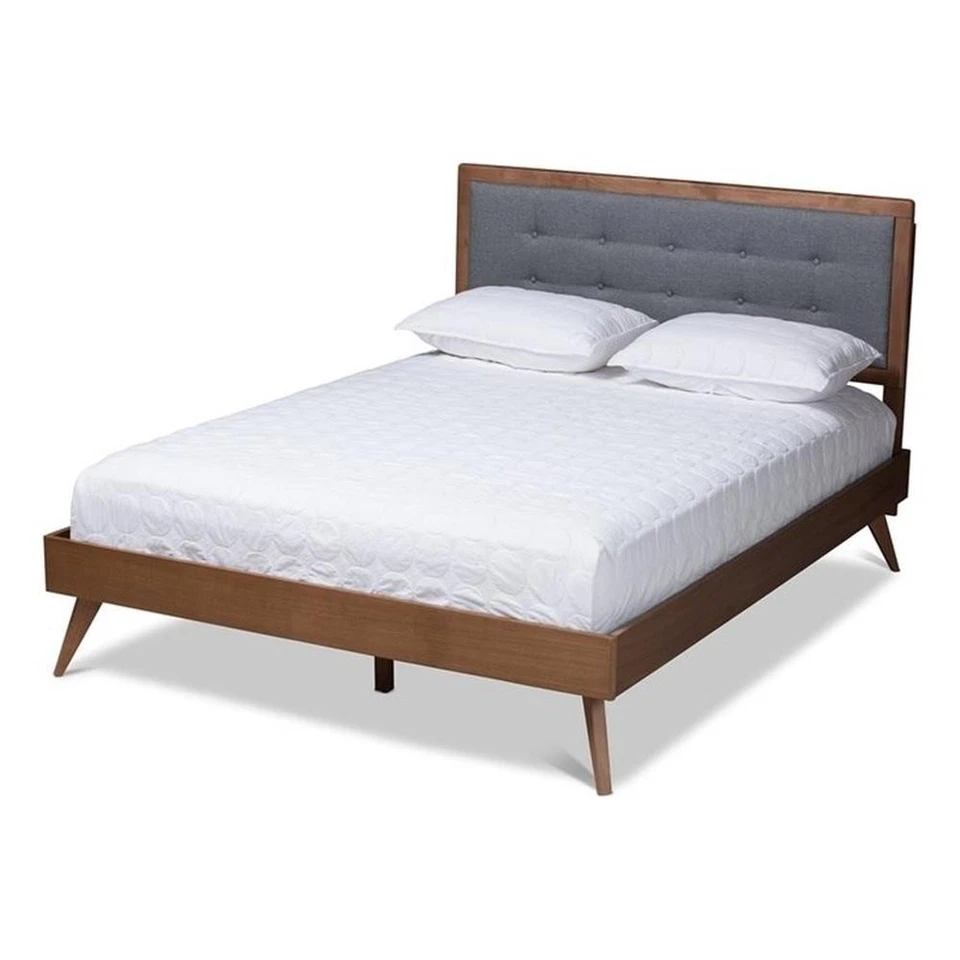 Cama con plataforma king Baxton Studio Ines Mid-Century de madera y tela en gris oscuro Foto 1 de 4