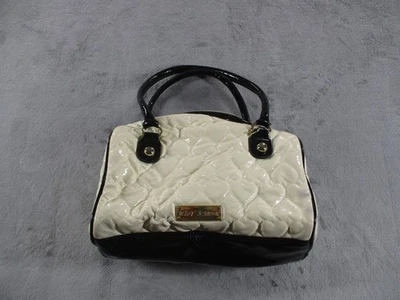 Betsey Johnson Handbag Womens Black White Patent Quilted Heart Satchel Purse - Image 1 of 4