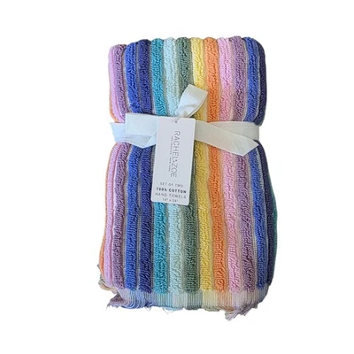 Rachel Zoe Rainbow Stripes Set of 2 Hand Towels NWT - Image 1 of 2